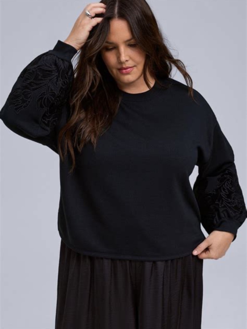 NWT - BELLE ISLE FLORAL APPLIQUE CROP PULLOVER size 1 1x 14/16